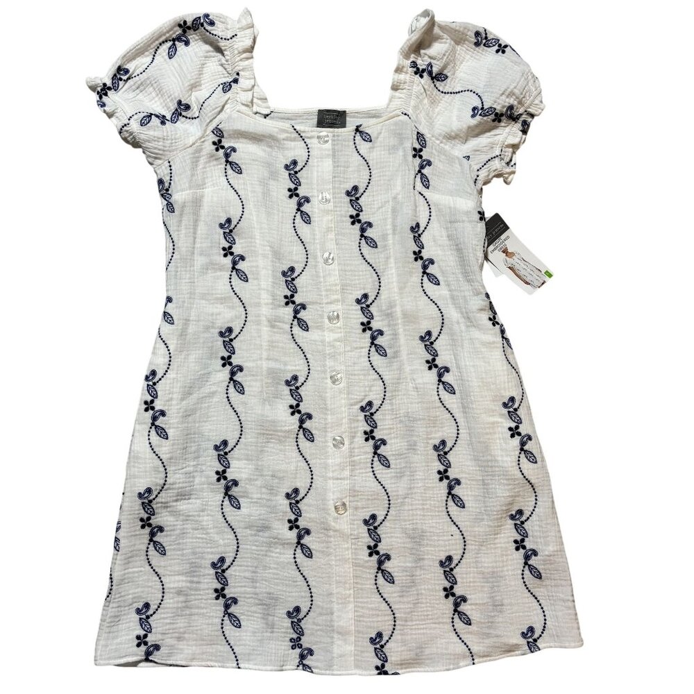 NWT Women’s White Cotton Embroidered Puff Sleeve Cottagecore Midi Dress - Picture 4 of 9